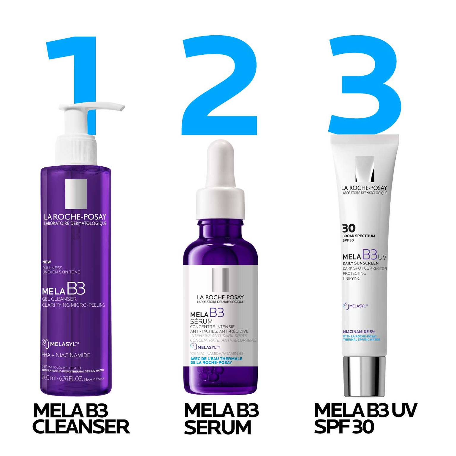 mela-b3-facial-gel-cleanser-with-melasyltm-niacinamide-y5 LaRochePosay-Product-MelaB3-MelaB3Cleanser-200ml-03337875890069-Routine_1500x1500_REV.jpg